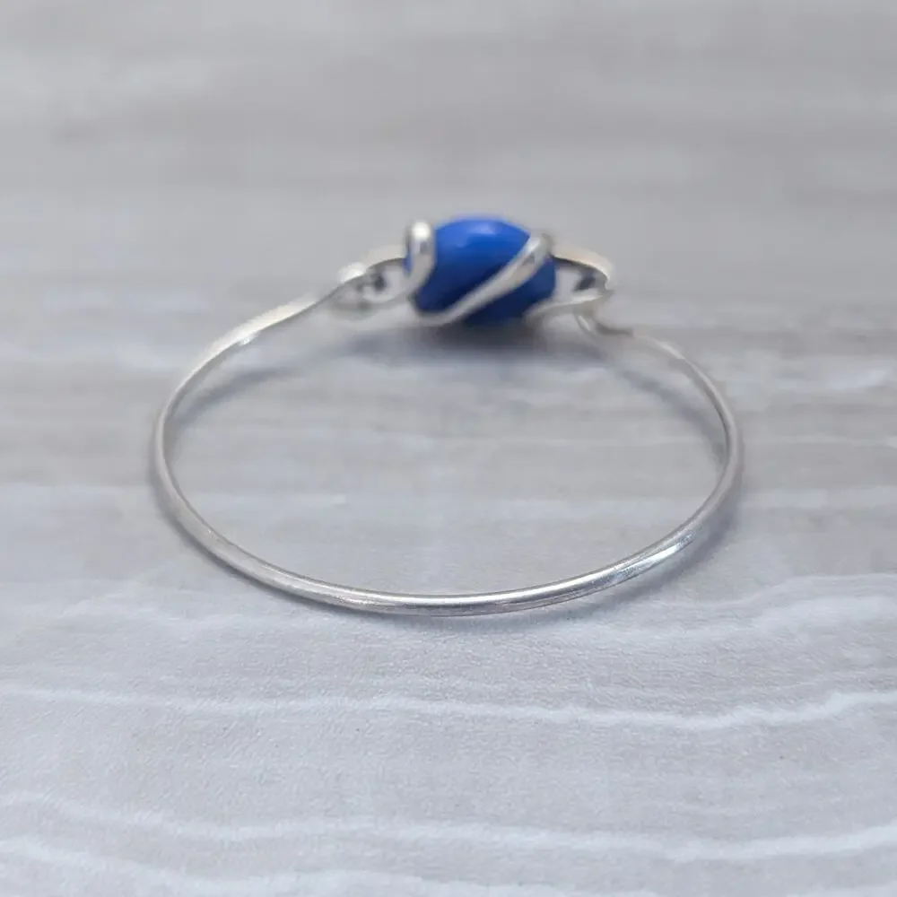 Vintage Bracelet / Bangle - Silver Tone with Blue Charm - Fair Condition